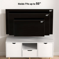 TV Stand with Storage for up to 50" TV, Modern TV Table with Open Shelf, Drawer and 2 Cabinets, White