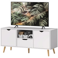 TV Stand with Storage for up to 50" TV, Modern TV Table with Open Shelf, Drawer and 2 Cabinets, White