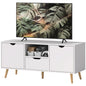 TV Stand with Storage for up to 50" TV, Modern TV Table with Open Shelf, Drawer and 2 Cabinets, White