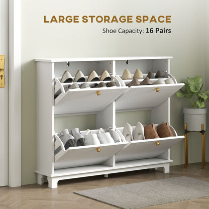 Modern Shoe Storage Cabinet, Narrow Shoe Cabinet with 4 Flip Drawers, Adjustable Shelves, 5 Legs for Entryway, White