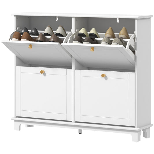 Modern Shoe Storage Cabinet, Narrow Shoe Cabinet with 4 Flip Drawers, Adjustable Shelves, 5 Legs for Entryway, White