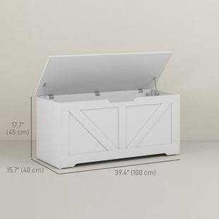 39.4 Inches Storage Chest, Storage Trunk with 2 Safety Hinges, Wooden Box for Living Room, White Wood Grain