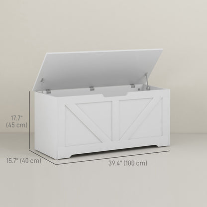 39.4 Inches Storage Chest, Storage Trunk with 2 Safety Hinges, Wooden Box for Living Room, White Wood Grain