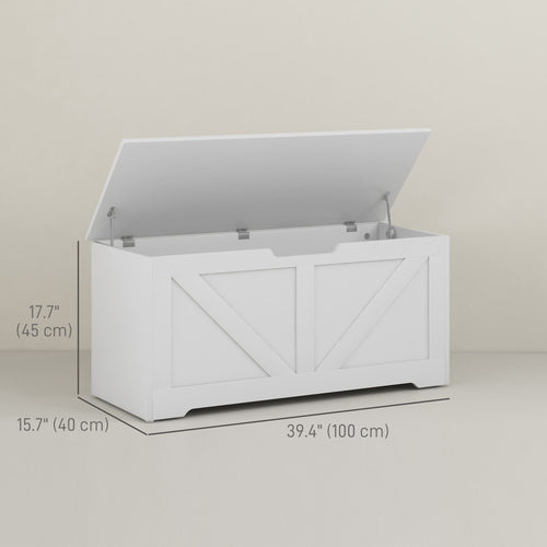 39.4 Inches Storage Chest, Storage Trunk with 2 Safety Hinges, Wooden Box for Living Room, White Wood Grain