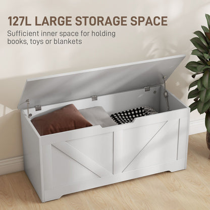 39.4 Inches Storage Chest, Storage Trunk with 2 Safety Hinges, Wooden Box for Living Room, White Wood Grain