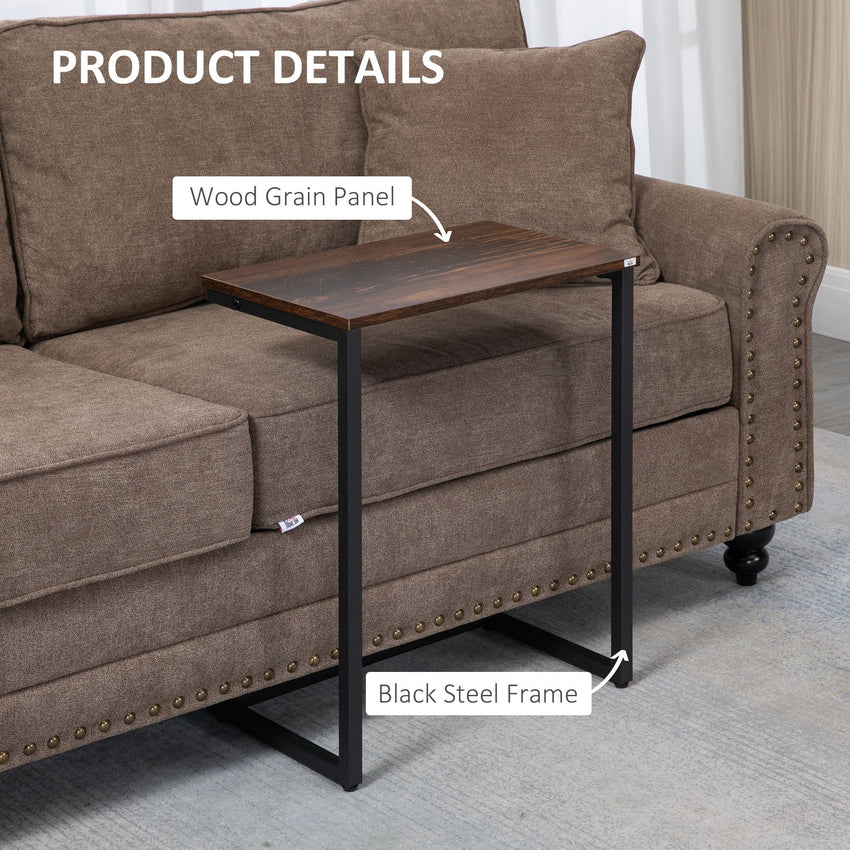 Nesting End Tables Set of 3, Industrial C-Shaped Snack Side Table with Steel Frame for Sofa Couch, Bed, Living Room, Rustic Brown