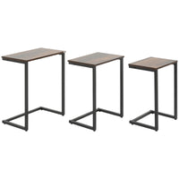 Nesting End Tables Set of 3, Industrial C-Shaped Snack Side Table with Steel Frame for Sofa Couch, Bed, Living Room, Rustic Brown