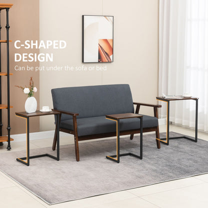 Nesting End Tables Set of 3, Industrial C-Shaped Snack Side Table with Steel Frame for Sofa Couch, Bed, Living Room, Rustic Brown