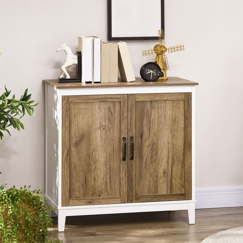 Farmhouse Sideboard, Storage Cabinet with 2 Doors and Shelves Kitchen, Living room, 30.9" x 15.4" x 30.9", Dark Oak