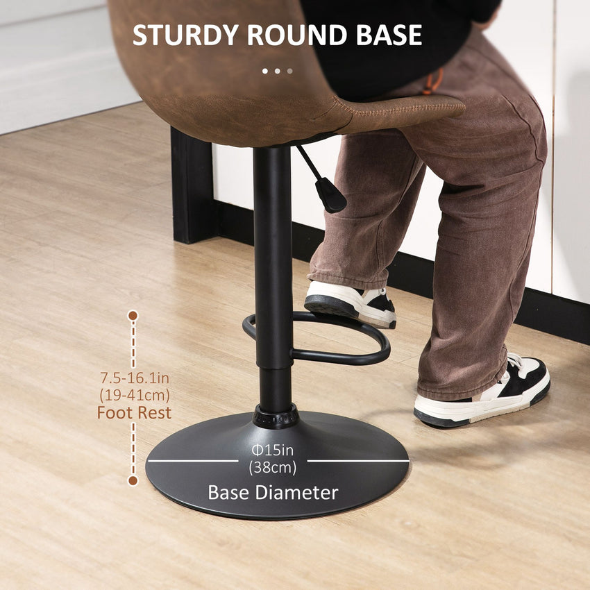 Adjustable Counter Height Bar Stools Set of 2, 360° Swivel Kitchen Counter Stools Dining Chairs with Backs, Vintage Leather, Brown