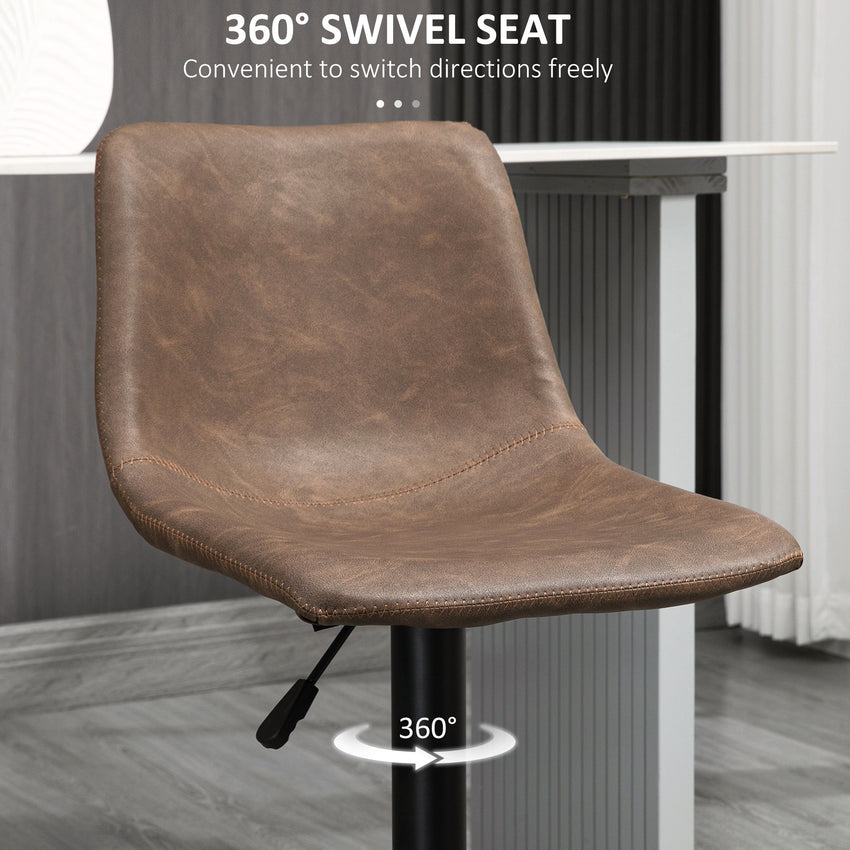 Adjustable Counter Height Bar Stools Set of 2, 360° Swivel Kitchen Counter Stools Dining Chairs with Backs, Vintage Leather, Brown