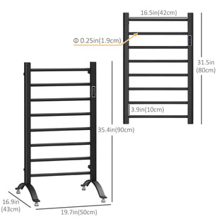 8-Bar Heated Towel Warmer Rack with Built-in Timer and LED Indicators, Wall Mounted & Free Standing Carbon Steel Electric Towel Bar with Adjustable Temperature, Black