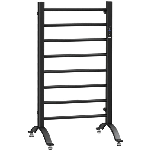 8-Bar Heated Towel Warmer Rack with Built-in Timer and LED Indicators, Wall Mounted & Free Standing Carbon Steel Electric Towel Bar with Adjustable Temperature, Black