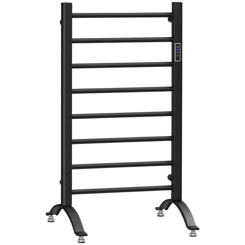 8-Bar Heated Towel Warmer Rack with Built-in Timer and LED Indicators, Wall Mounted & Free Standing Carbon Steel Electric Towel Bar with Adjustable Temperature, Black