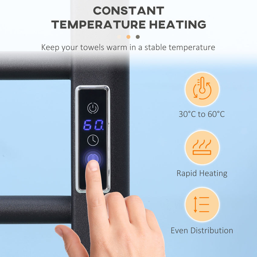 8-Bar Heated Towel Warmer Rack with Built-in Timer and LED Indicators, Wall Mounted & Free Standing Carbon Steel Electric Towel Bar with Adjustable Temperature, Black