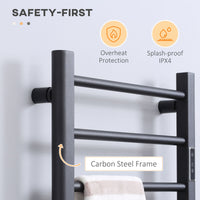 8-Bar Heated Towel Warmer Rack with Built-in Timer and LED Indicators, Wall Mounted & Free Standing Carbon Steel Electric Towel Bar with Adjustable Temperature, Black