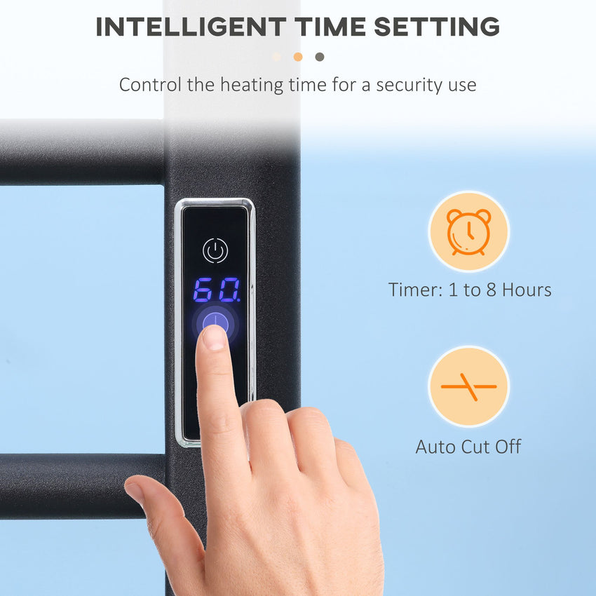 8-Bar Heated Towel Warmer Rack with Built-in Timer and LED Indicators, Wall Mounted & Free Standing Carbon Steel Electric Towel Bar with Adjustable Temperature, Black