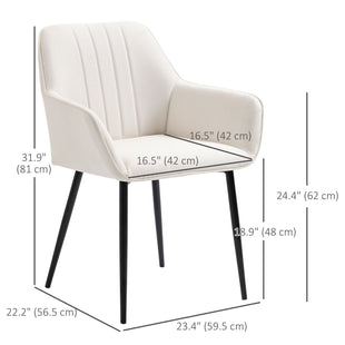Dining Chairs Set of 2, Upholstered Linen Fabric Accent Chairs with Metal Legs, Beige