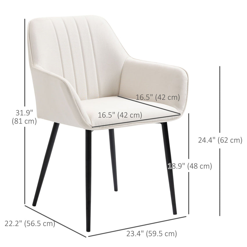 Dining Chairs Set of 2, Upholstered Linen Fabric Accent Chairs with Metal Legs, Beige