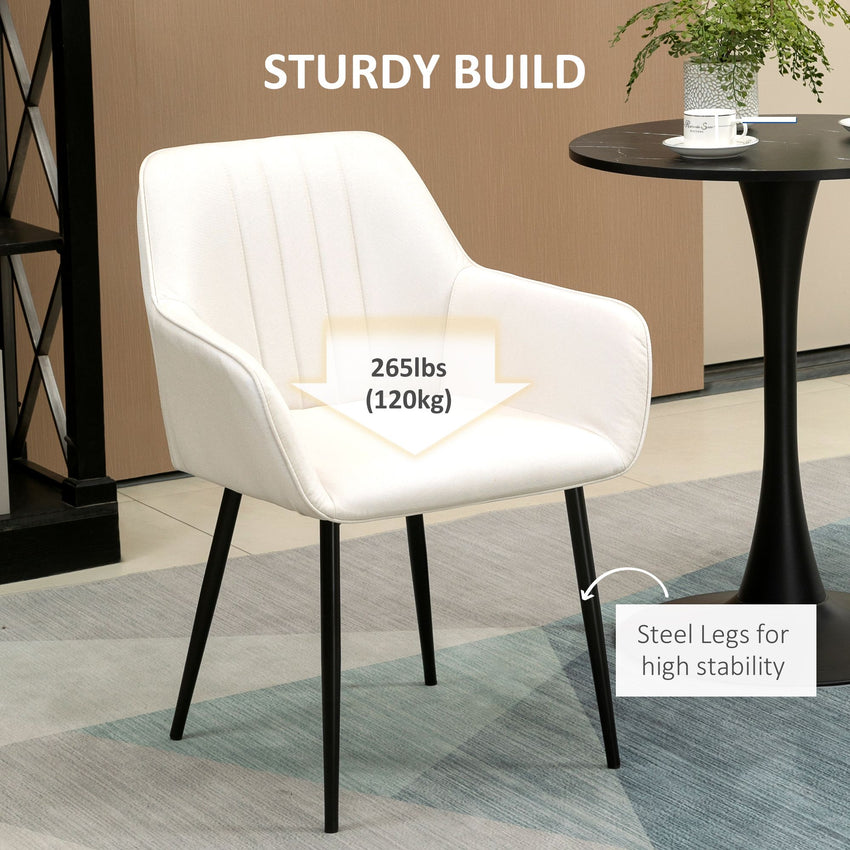 Dining Chairs Set of 2, Upholstered Linen Fabric Accent Chairs with Metal Legs, Beige