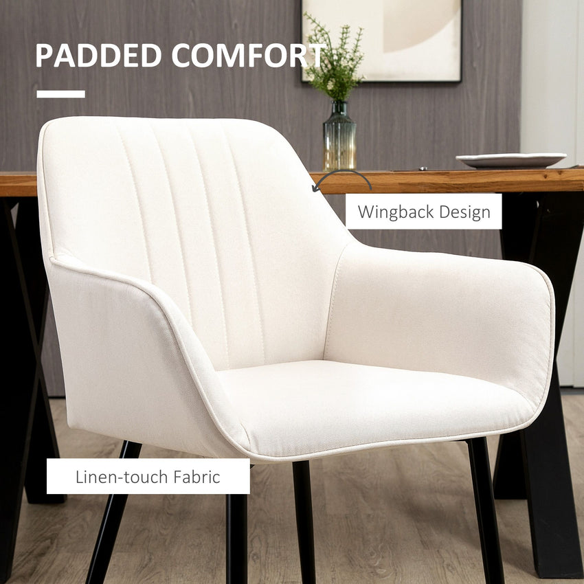 Dining Chairs Set of 2, Upholstered Linen Fabric Accent Chairs with Metal Legs, Beige