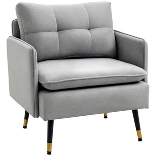 Modern Armchair, Upholstered Accent Chair with Tufted Back Cushion and Steel Legs for Living Room, Bedroom, Grey