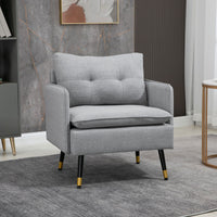 Modern Armchair, Upholstered Accent Chair with Tufted Back Cushion and Steel Legs for Living Room, Bedroom, Grey
