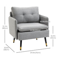Modern Armchair, Upholstered Accent Chair with Tufted Back Cushion and Steel Legs for Living Room, Bedroom, Grey