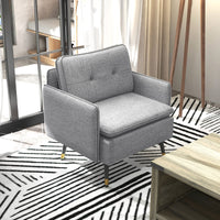 Modern Armchair, Upholstered Accent Chair with Tufted Back Cushion and Steel Legs for Living Room, Bedroom, Grey