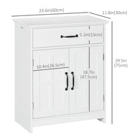 Bathroom Storage, Bathroom Cabinet with 2 Doors, Adjustable Shelves for Living Room Kitchen, 23.6"x11.8"x29.5", White
