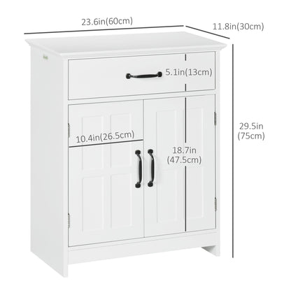 Bathroom Storage, Bathroom Cabinet with 2 Doors, Adjustable Shelves for Living Room Kitchen, 23.6"x11.8"x29.5", White