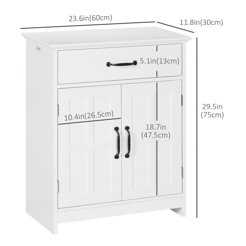 Bathroom Storage, Bathroom Cabinet with 2 Doors, Adjustable Shelves for Living Room Kitchen, 23.6"x11.8"x29.5", White
