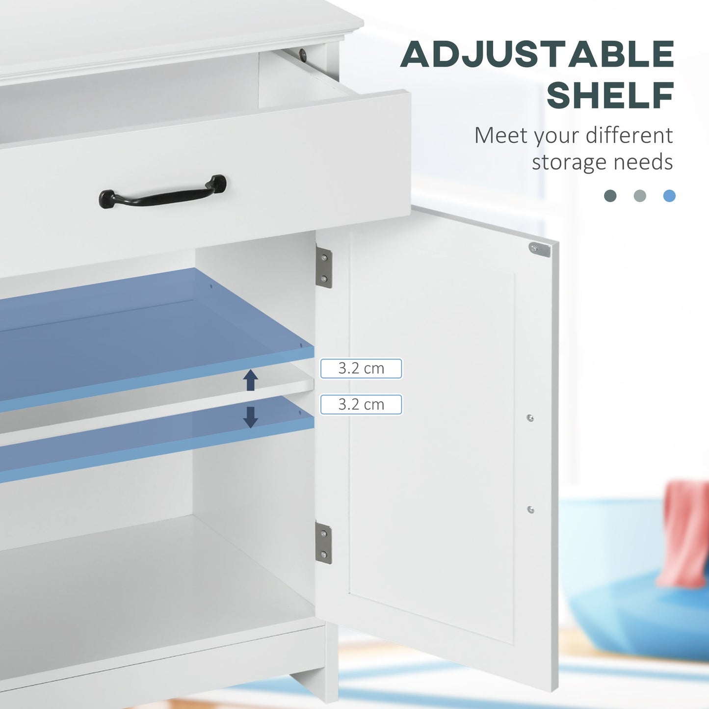Bathroom Storage, Bathroom Cabinet with 2 Doors, Adjustable Shelves for Living Room Kitchen, 23.6"x11.8"x29.5", White