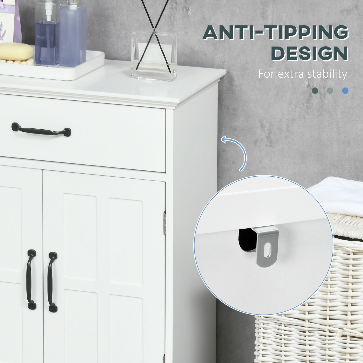 Bathroom Storage, Bathroom Cabinet with 2 Doors, Adjustable Shelves for Living Room Kitchen, 23.6"x11.8"x29.5", White