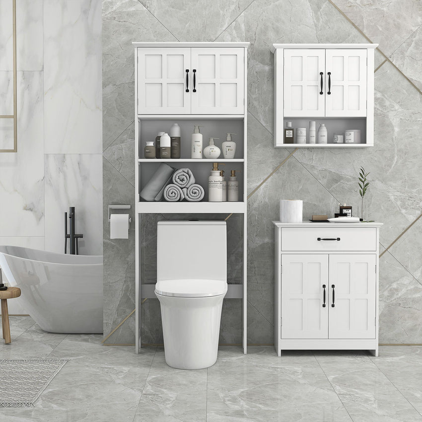Bathroom Storage, Bathroom Cabinet with 2 Doors, Adjustable Shelves for Living Room Kitchen, 23.6"x11.8"x29.5", White