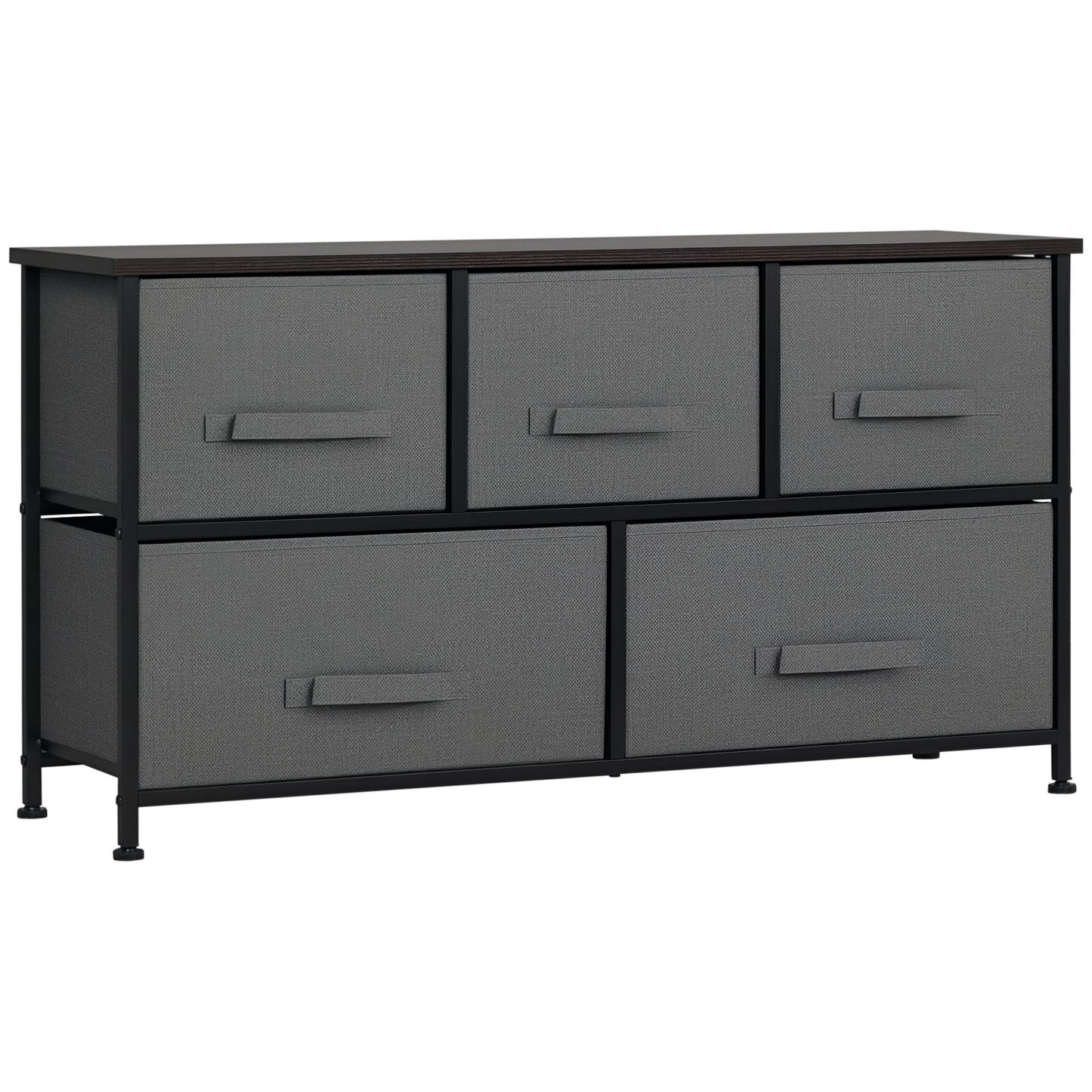 Linen Drawer Cabinet Organizer Storage Dresser Tower with 5 Removable Drawer Metal Frame Adjustable Feet for Living Room, Kitchen, Bathroom, Dark Grey