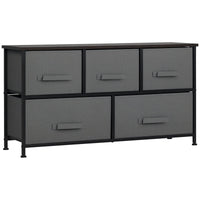 Linen Drawer Cabinet Organizer Storage Dresser Tower with 5 Removable Drawer Metal Frame Adjustable Feet for Living Room, Kitchen, Bathroom, Dark Grey
