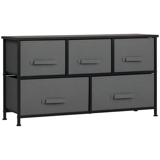 Linen Drawer Cabinet Organizer Storage Dresser Tower with 5 Removable Drawer Metal Frame Adjustable Feet for Living Room, Kitchen, Bathroom, Dark Grey