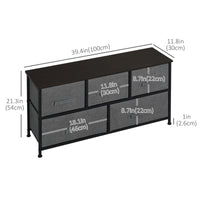 Linen Drawer Cabinet Organizer Storage Dresser Tower with 5 Removable Drawer Metal Frame Adjustable Feet for Living Room, Kitchen, Bathroom, Dark Grey