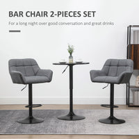 Swivel Barstools Set of 2 Adjustable Bar Stools with Footrest Armrests and PU Leather Back for Dining Room Grey