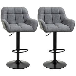 Swivel Barstools Set of 2 Adjustable Bar Stools with Footrest Armrests and PU Leather Back for Dining Room Grey