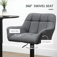 Swivel Barstools Set of 2 Adjustable Bar Stools with Footrest Armrests and PU Leather Back for Dining Room Grey