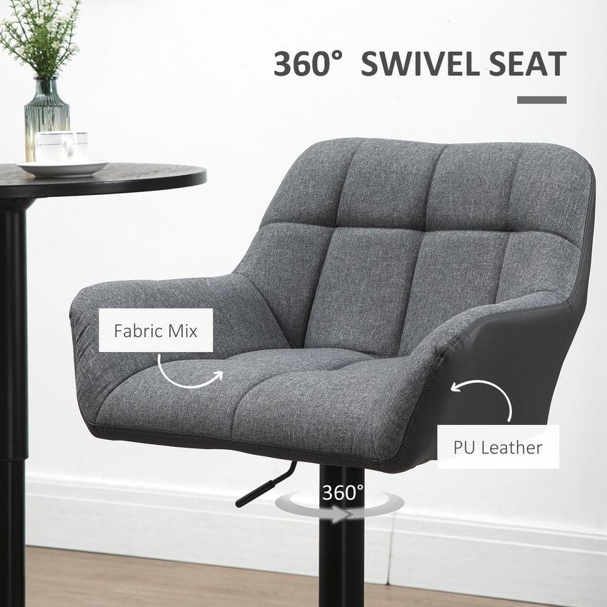 Swivel Barstools Set of 2 Adjustable Bar Stools with Footrest Armrests and PU Leather Back for Dining Room Grey