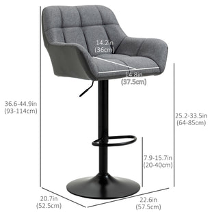 Swivel Barstools Set of 2 Adjustable Bar Stools with Footrest Armrests and PU Leather Back for Dining Room Grey