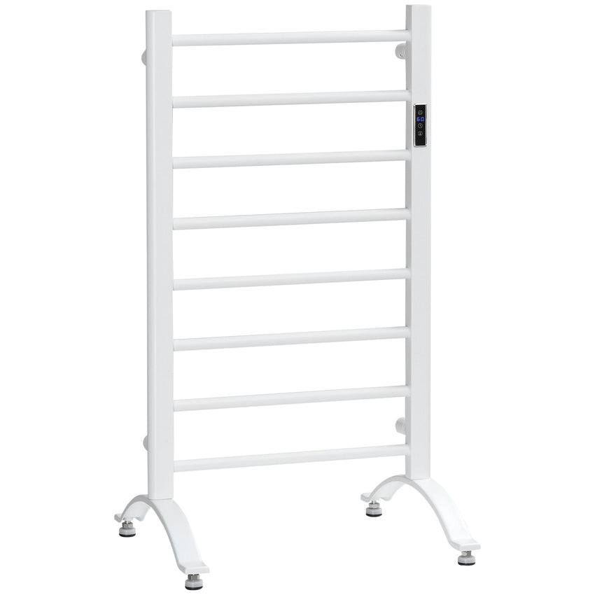 8-Bar Heated Towel Warmer Rack with Built-in Timer and LED Indicators, Wall Mounted & Free Standing Carbon Steel Electric Towel Bar with Adjustable Temperature, White