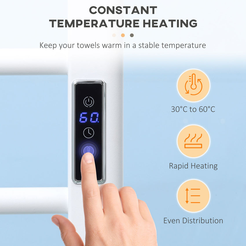 8-Bar Heated Towel Warmer Rack with Built-in Timer and LED Indicators, Wall Mounted & Free Standing Carbon Steel Electric Towel Bar with Adjustable Temperature, White