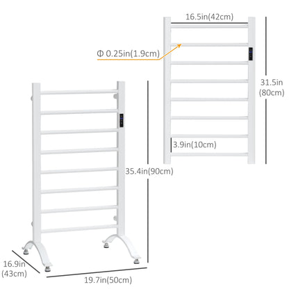 8-Bar Heated Towel Warmer Rack with Built-in Timer and LED Indicators, Wall Mounted & Free Standing Carbon Steel Electric Towel Bar with Adjustable Temperature, White
