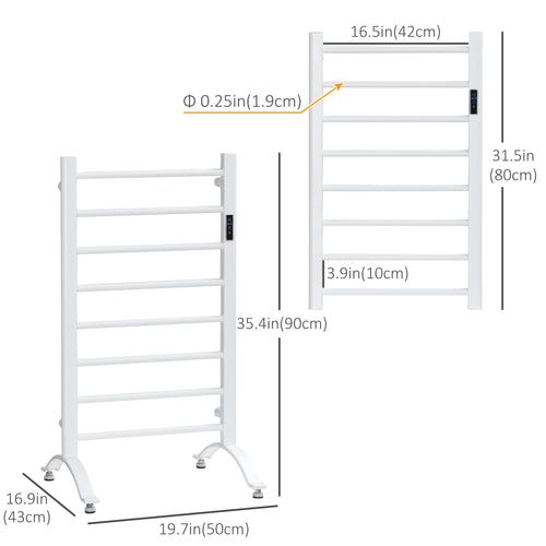 8-Bar Heated Towel Warmer Rack with Built-in Timer and LED Indicators, Wall Mounted & Free Standing Carbon Steel Electric Towel Bar with Adjustable Temperature, White