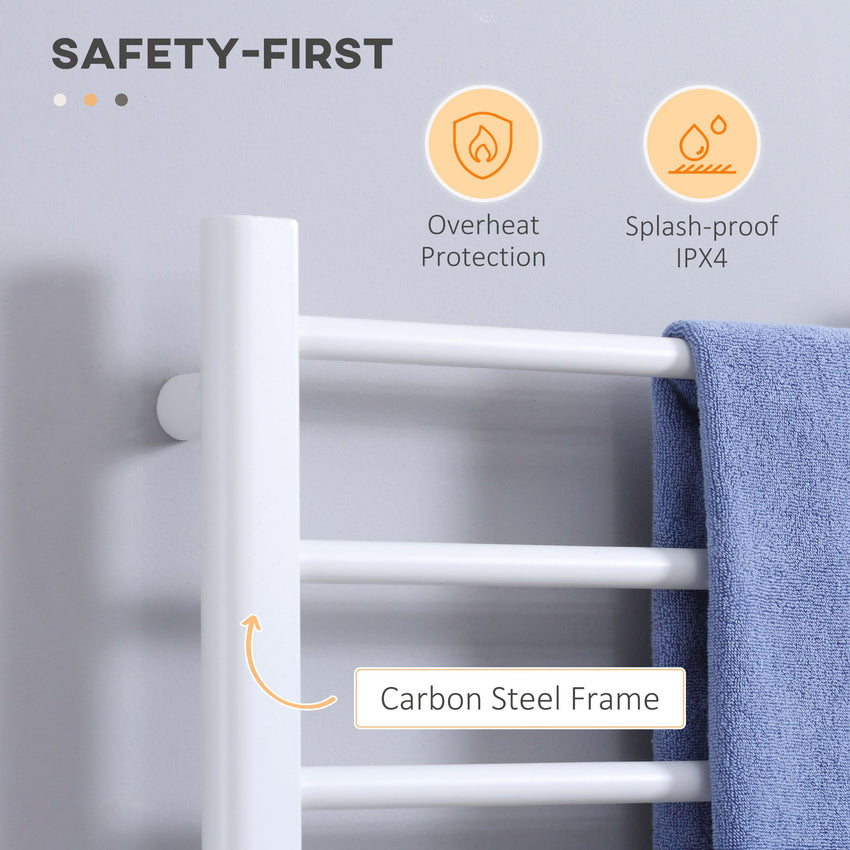 8-Bar Heated Towel Warmer Rack with Built-in Timer and LED Indicators, Wall Mounted & Free Standing Carbon Steel Electric Towel Bar with Adjustable Temperature, White