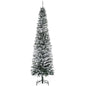 7.5ft Flocked Christmas Tree, Pencil Christmas Tree with Realistic Branch Tips, Folding Metal Stand, Green
